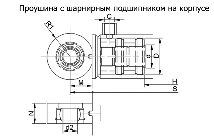 Проушина с шарнирным подшипником на корпусе